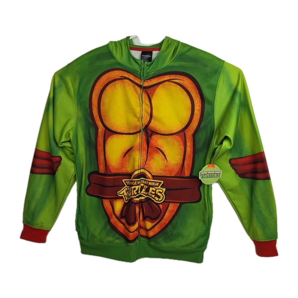 NWT Nickelodeon TMNT Raphael Full-Zip Sweatshirt All-Over-Print Hooded
